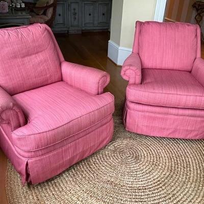 Lot 873 Pair of Custom Upholstered Swivel Arm Chairs 
