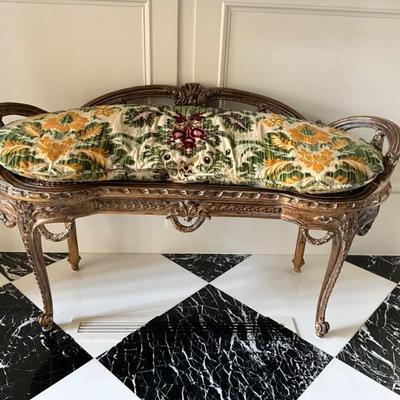 Lot 743 Antique French Caned Seat Petite Bench with Cushion 