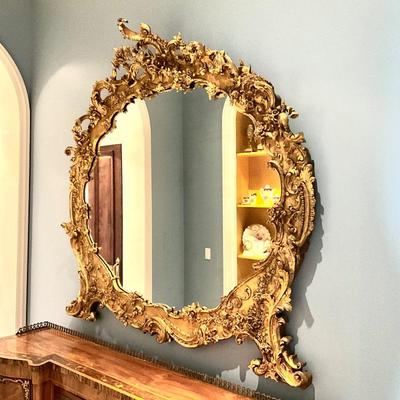 LOT 715 Impressive Antique French Gold Gilt Wood Rococo Style Oval Mirror