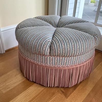 Lot 871 Custom Upholstered Round Ottoman on Castors 