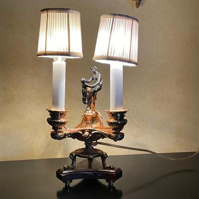 LOT 946 Empire Silt Painted Bronze Candelabra Lamp w/Marble Base. Click here to bid. -...