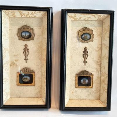 Lot 811 Pair of French Reverse Painted Grand Tour Eglomise Souvenir in Frames 