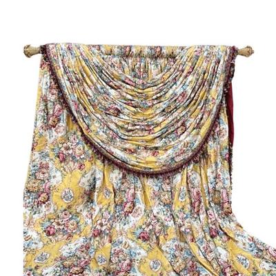 LOT 901 Large Custom Floral Drapery Panel w/Tassel & Rod
