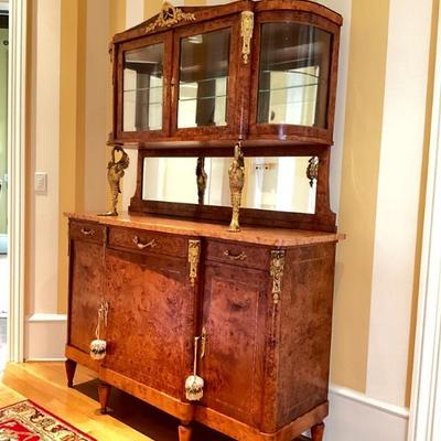 Lot 858 Antique French Louis XVI Marble Burled Wood Sideboard Glass Mirror Cabinet 
