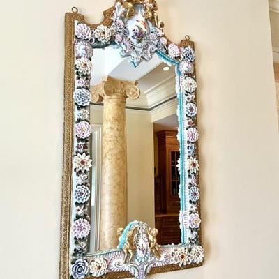 Lot 940 Fine German Porcelain Floral Encrusted Wall Mirror 