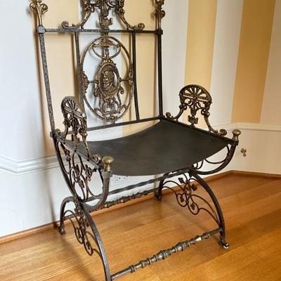 Lot 863 Wrought Iron Medieval Revival Bronze Arm Chair by Oscar Bach 