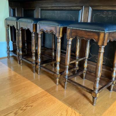 Lot 842 Set of Four French Country Style Leather Nailhead Counter Stools 