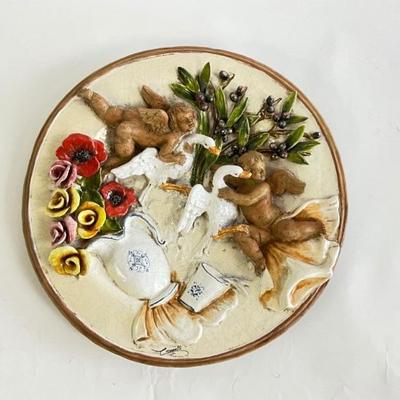 Lot 855 Large Ceccarelli Signed Italian Handpainted Glazed Relief Charger