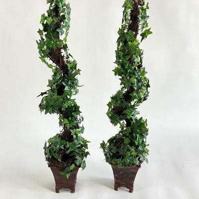 Lot 852 Pair of Faux Green Ivy Spiral topiary trees 