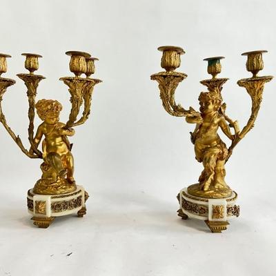 Lot 891 Pair of Louis XVI Style Gilt Bronze and Marble Candelabra 