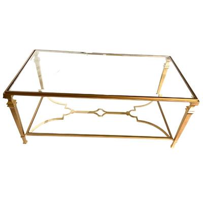 758, 759 Vintage Louis XVI Paul M. Jones Gilt Wrought Iron Glass Top Coffee Tables 