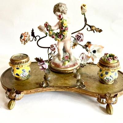 773 Louis XV Style Porcelain and Gilt Bronze Inkwell 
