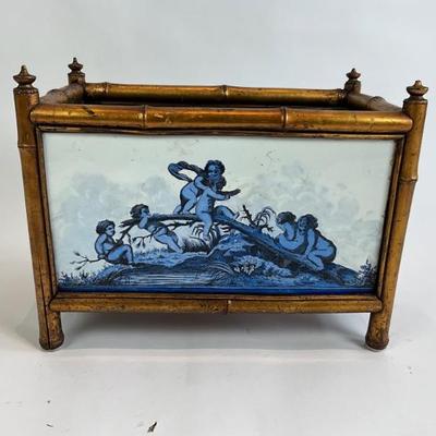 869 19th Century French Bamboo & Tile Planter with Cherubs 