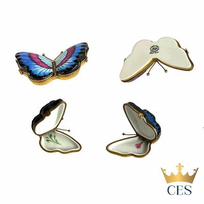 LOT 979 Porcelain Handpainted Limoges Butterfly Box