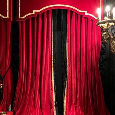 LOTS 820 & 821 Pair of Custom Made Red Velvet 10'-0" Curtain Panels and Valances