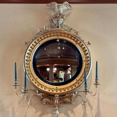 Lot 790 Gold Gilt Eagle Mounted Federal Style Girondole Convex Mirror 