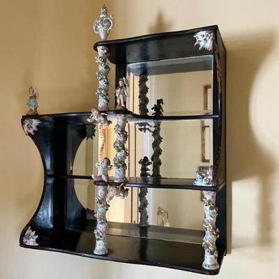 Lot 936 Meissen 3 Tier Porcelain Mirrored Wood Wall Shelf 
