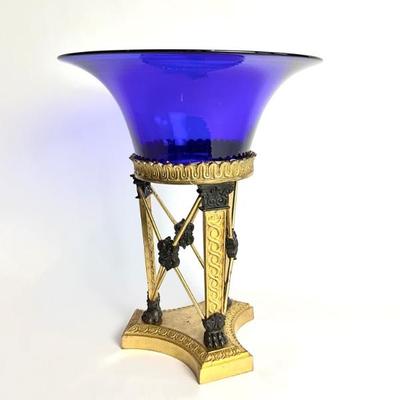 LOT 955 Neoclassical Blue Glass Gilded Urn