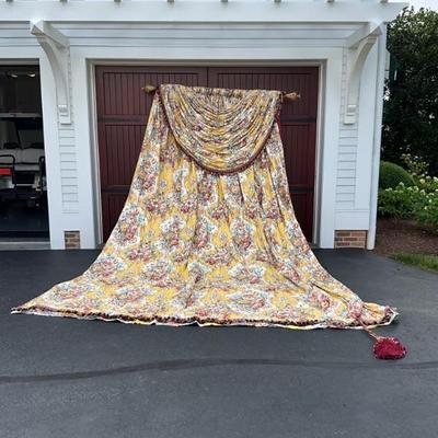 Lot 900, 901 Large Custom Made Floral Drapery Panel with Tassel and Rod 