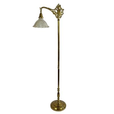 LOT 780 Antique Brass Bridge Lamp w/Galss Shade. Click here to bid-...