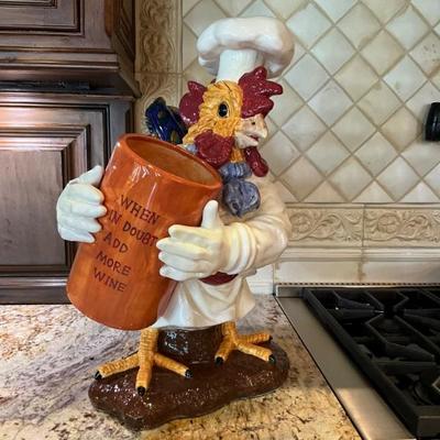 Lot 840 Vintage Blue Sky Ceramic Rooster with Wine Bottle Holder 