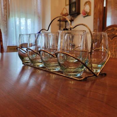 Vintage Libbey Tempo Tumbler & Brass Metal Caddy Set