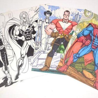 4 Paris Cullins Original Comic Character Drawings