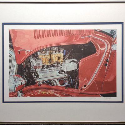 D. McCrary Signed Red Classic Car Lithograph Art
