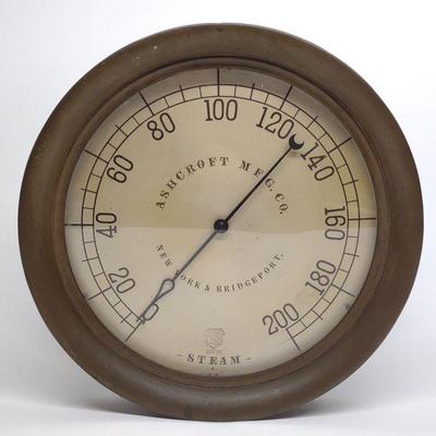 14" 1876 Ashcroft Brass Steam Gauge