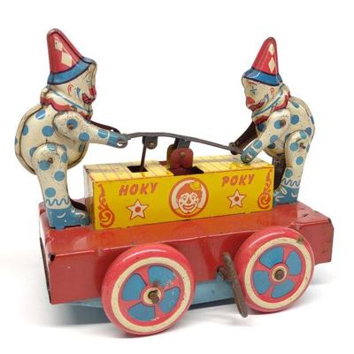 Wyandotte Hoky Poky Clown Handcar Wind-Up Toy