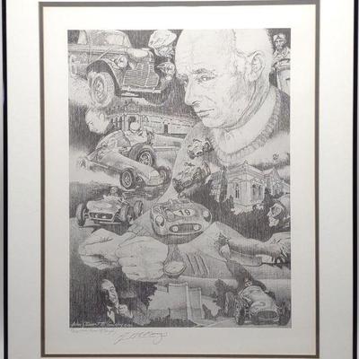 John McGaughy & Juan Fangio Signed Car Art