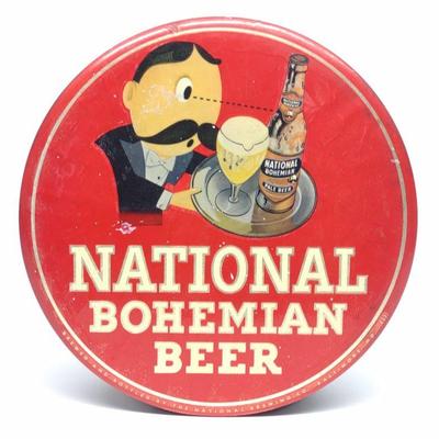1940's National Bohemian Beer Tin Button Sign
