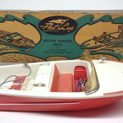 1960s Fleet Line Wizard Battery Op Boat w/ Box