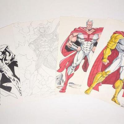 4 Original Commissioned Comic Character Drawings