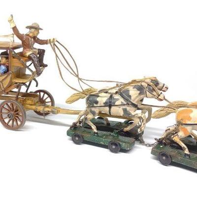 Vintage German Elastolin Stagecoach Toy