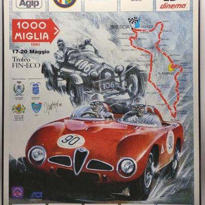 Jorge Ferreya Signed 1990 Mille Miglia Race Poster
