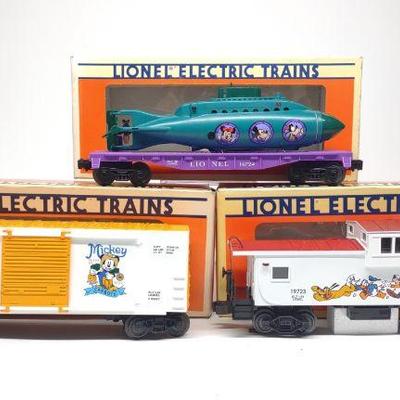(3) Lionel Disney Train Cars & Caboose w/ Boxes
