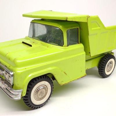 1970s Buddy L Green Pressed Steel Dump Truck Toy