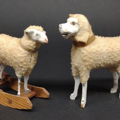 2 Antique German Putz Sheep