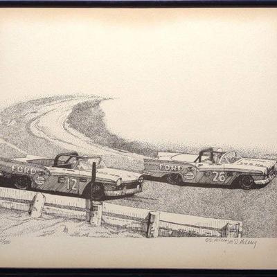 D. McCrary Signed Ford Sunliner Stock Racing Art