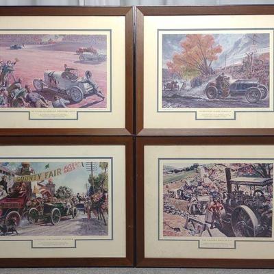 4 1940s Peter Helck Esquire Car Racing Lithographs