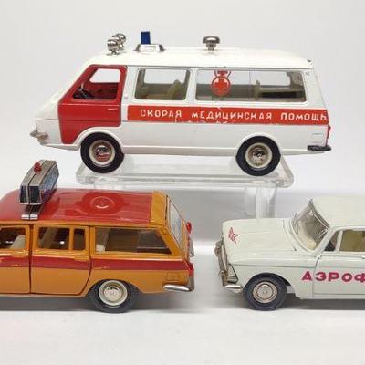 3 Vintage Soviet USSR Novo Export Diecast Toy Cars