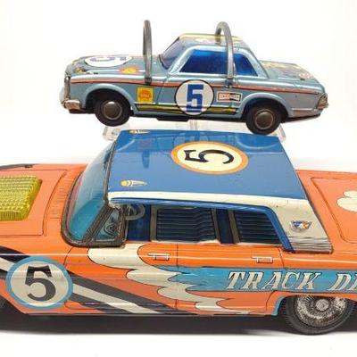 (2) Vintage Japan Tin Litho Battery Op Toy Cars