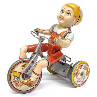 Unique Art Kiddy Cyclist Windup Tin Toy