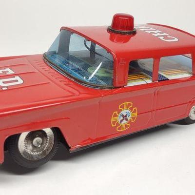 Vintage Japan Fire Chief Battery Op Tin Toy Car