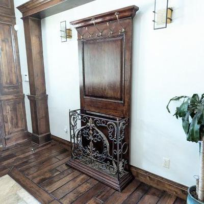 Wood & iron coat rack hall stand
