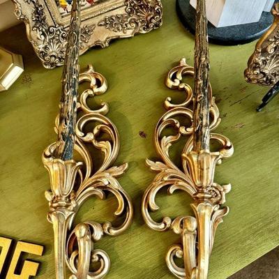 Pair of Hollywood Regency Syroco Gold Sconce