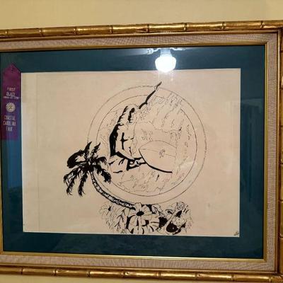 Original Framed art with winning ribbon