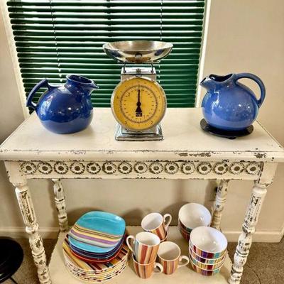 Shabby Chic Shelf, Mc Coy pottery, 3 Dish sets, Scale