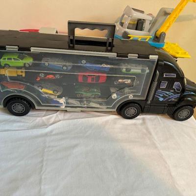 22" Transport Semi Truck Car Carrier, with Hotwheels, matchbox etc filled